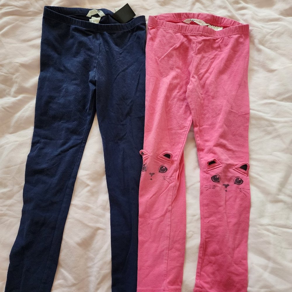 H&M Girls Set of 2 Pairs Leggings in Pink and Navy Size 6/8